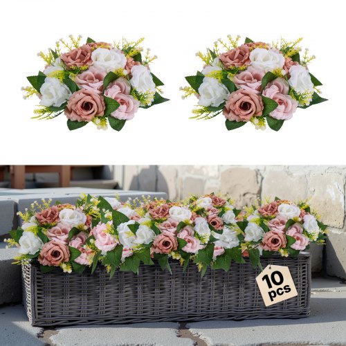 Flower Ball Arrangement Bouquet 10PCS, 240 mm Diameter Artificial Flower Balls Wedding Table Centerpieces, Faux Rose Arrangements for Wedding Centerpiece Home Decoration, Pink and White Roses