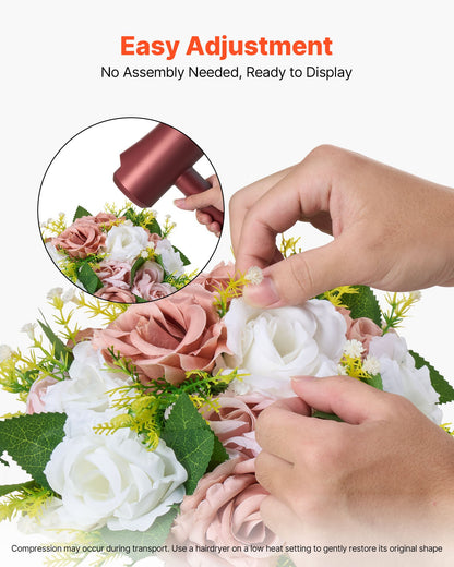 Blombollsarrangemang Bukett 10 st, 240 mm diameter Konstgjorda blombollar Bröllopsbordsdekorationer, Konstgjorda rosenarrangemang för bröllopsbordsdekoration Hemdekoration, Rosa och vita rosor