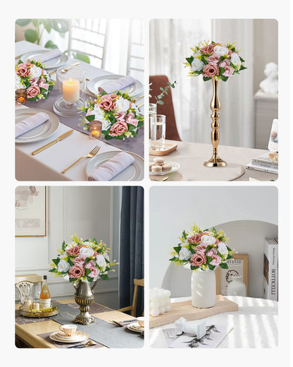 Blombollsarrangemang Bukett 10 st, 240 mm diameter Konstgjorda blombollar Bröllopsbordsdekorationer, Konstgjorda rosenarrangemang för bröllopsbordsdekoration Hemdekoration, Rosa och vita rosor