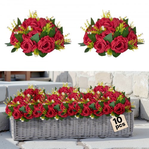 Flower Balls Arrangement Bouquet 10 PCS, 240 mm Wedding Red Roses Centerpieces, Fake Flowers Kissing Balls Decor Artificial Floral Arrangements Flower Bouquet for Home Party Table Decorations