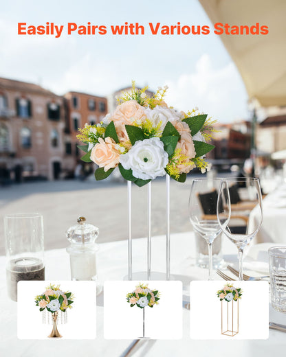 Blombollsarrangemang Bukett 10 st, 240 mm diameter Konstgjorda Blombollar Bröllopsbordsdekorationer, Rosenarrangemang för bröllopsbordsdekoration Hemdekoration, Champagne &amp; Vita Rosor