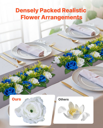 Blombollsarrangemang Bukett 10 st, 500 x 220 mm Konstgjorda Blombollar Bröllopsbordsdekorationer, Konstgjorda Rosenarrangemang för Bröllopsbordsdekoration Hemdekoration, Blå och vita rosor