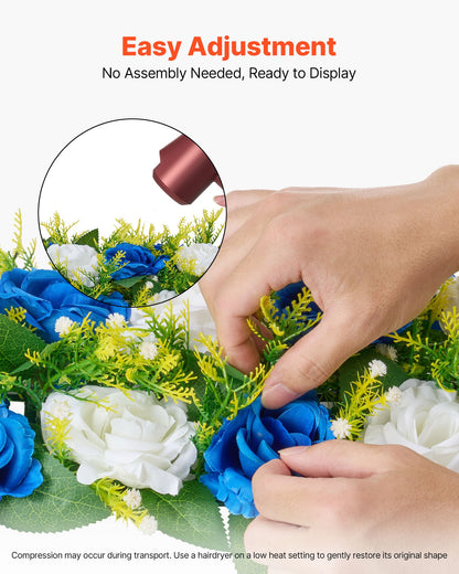 Blombollsarrangemang Bukett 10 st, 500 x 220 mm Konstgjorda Blombollar Bröllopsbordsdekorationer, Konstgjorda Rosenarrangemang för Bröllopsbordsdekoration Hemdekoration, Blå och vita rosor