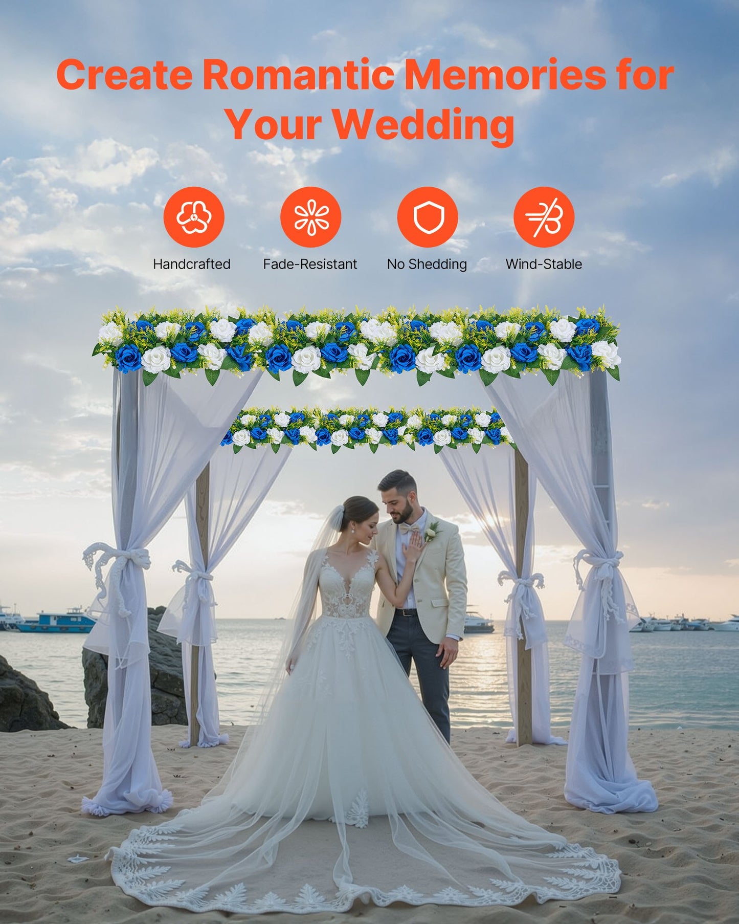 Blombollsarrangemang Bukett 10 st, 500 x 220 mm Konstgjorda Blombollar Bröllopsbordsdekorationer, Konstgjorda Rosenarrangemang för Bröllopsbordsdekoration Hemdekoration, Blå och vita rosor