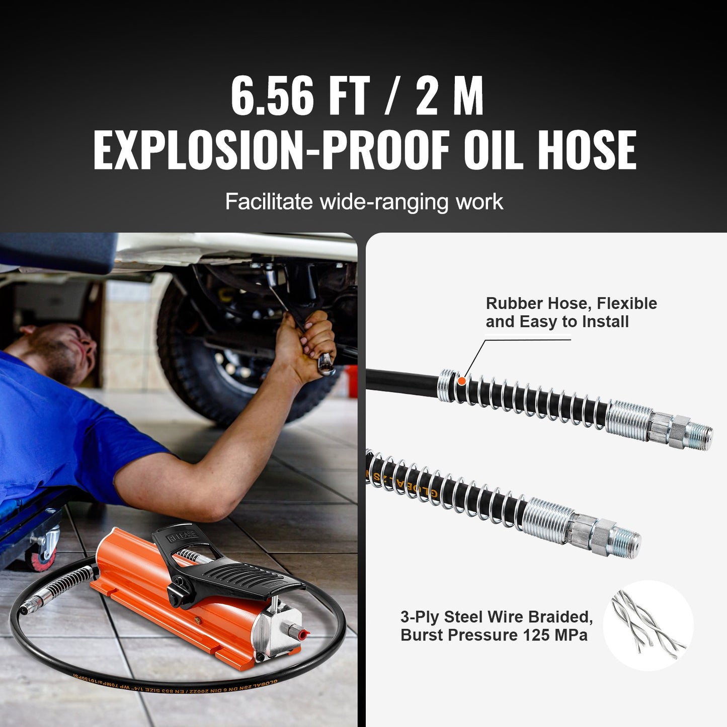 689 bar (10 000 PSI) lufthydraulisk pump, 0,7 l (0,18 gal) behållare, NPT 9,5 mm (3/8 tum) oljeutlopp, NPT 6,4 mm (1/4 tum) inlopp, luftdriven fotpedalpump med metallhölje, för precisionsmaskiner och flyg- och rymdutrustning
