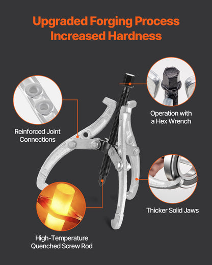 Gear Puller Set, 76.2 mm/101.6 mm/152.4 mm/203.2 mm 3 Jaw Bearing Puller with Reversible Jaws, 2 Jaw/3 Jaw Pulley Puller, 4 PCS Bearing Puller Tool Kit for Pulley Gear Bearing Flywheel Removal