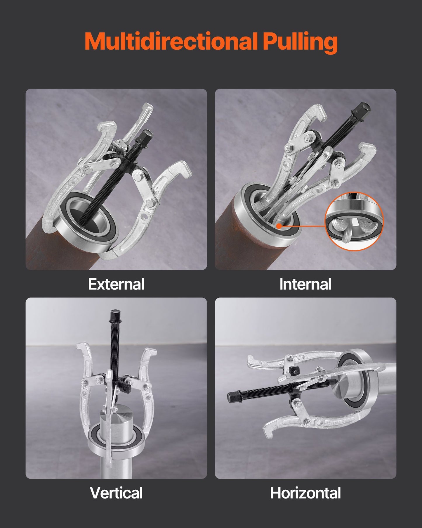 Gear Puller Set, 76.2 mm/101.6 mm/152.4 mm/203.2 mm 3 Jaw Bearing Puller with Reversible Jaws, 2 Jaw/3 Jaw Pulley Puller, 4 PCS Bearing Puller Tool Kit for Pulley Gear Bearing Flywheel Removal