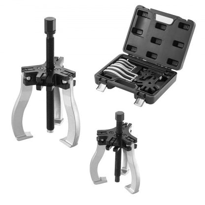 Gear Puller Set, 7.6 cm and 17.8 cm Puller Kit, 3 Jaw Gear Bearing Flywheel Pulley Removal Tool, 2 or 3 Reversible Jaws Wheel Puller, Vertically and Horizontally, External and Internal, 2-Piece
