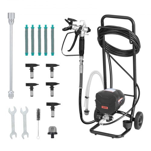 Stand Airless Paint Sprayer, 650W, 3000PSI High Pressure Airless Sprayer with Cart, Cleaning Brush, Hose, Extension Rod, Nozzles, Electric Spray Paint Machine for House Exterior and Interior