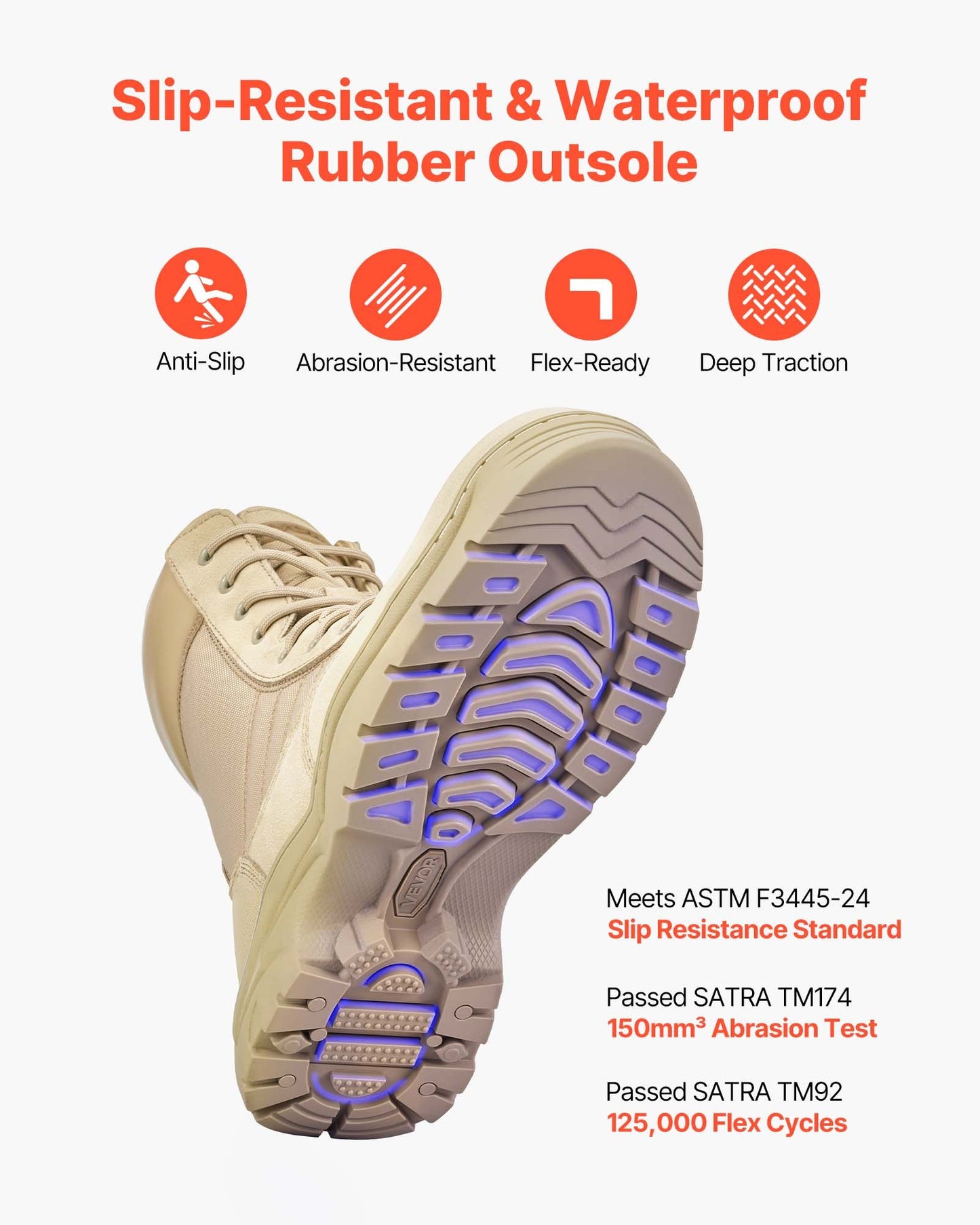 Men's Military Tactical Boots, 203 mm Combat Hiking Work Boots, Lightweight & Breathable Side Zipper Motorcycle Interceptor Trooper Boot, for Outdoor Security, UK Size 10 Sand-colored