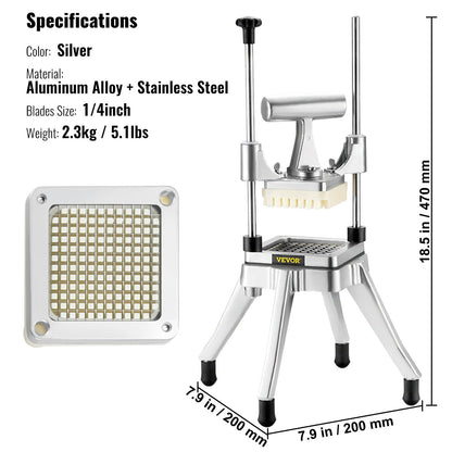 Kommersiell grönsaks- och frukthackare 1/4" blad Kraftig professionell matskärare Kattex pommes frites-skärare Lökskärare Rostfritt stål för tomat, paprika, potatis och champinjoner