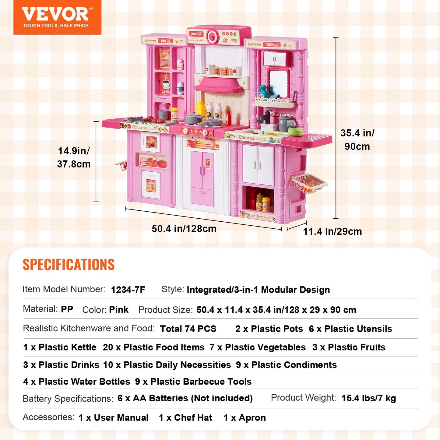 Kids Kitchen Playset, 3-in-1 Toddler Kitchen with Simulated Spray, Sounds and Lights, Play Kitchen Set with 74 PCS Cooking Accessory Set for Toddlers, Preschoolers, Children Ages 3-8, Pink