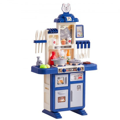 Kids Kitchen Playset, Toddler Kitchen with Cooking Stove with Steam, Sounds and Lights, Play Kitchen Set with 48 PCS Cooking Accessory Set for Toddlers, Preschoolers, Children Ages 3-5, Blue