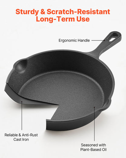 Gjutjärnspanna, 4-delat stekpannset (155, 205, 260, 305 mm), Stekpannor med värmebeständigt silikonhandtag, Förkryddat kockpannställ, Köksredskap, Ugn, Gas, Elektrisk, Induktion, Svart