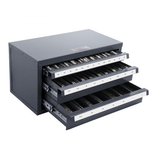 End Mill Dispenser Cabinet, Three-Drawer End Mill Organizer Cabinet for 1/8" to 1", Steel End Mill Dispenser Organizer Cabinet with Labels, 29-Compartment Stackable for End Mill Storage