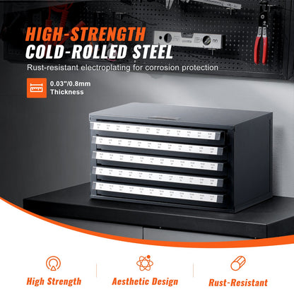 Tap Dispenser Cabinet, Five-Drawer Tap Organizer Cabinet for #2-56-#12-28 Steel Tap Dispenser Organizer Cabinet with Labels, 60-Compartment Stackable Tap Cabinet for Tap Storage