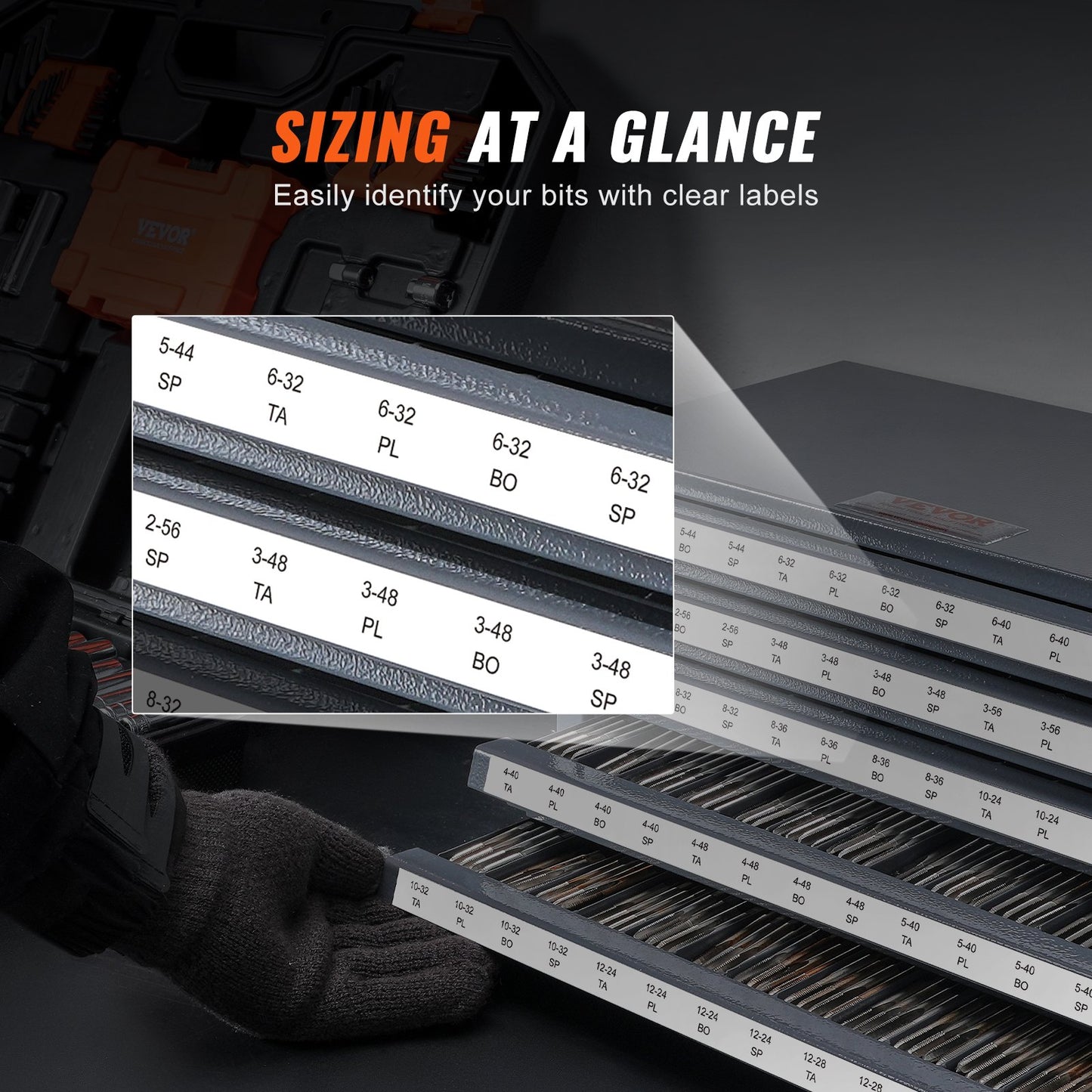 Tap Dispenser Cabinet, Five-Drawer Tap Organizer Cabinet for #2-56-#12-28 Steel Tap Dispenser Organizer Cabinet with Labels, 60-Compartment Stackable Tap Cabinet for Tap Storage