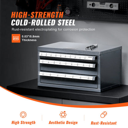 Drill Bit Dispenser Cabinet, Three-Drawer Drill Bit Organizer Cabinet for A to Z, Steel Drill Dispenser Organizer Cabinet with Labels, Stackable Drill Dispenser for Drill Bit Storage