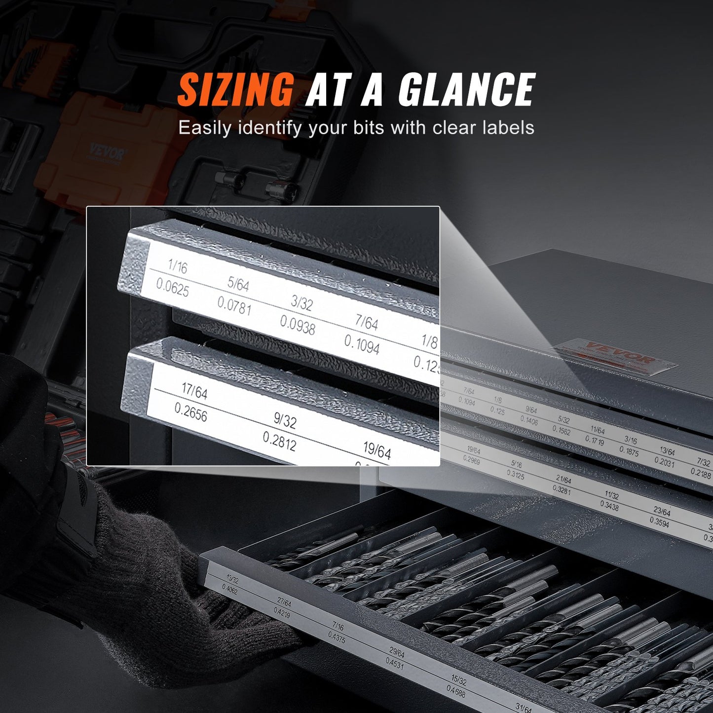 Drill Bit Dispenser Cabinet, Three-Drawer Drill Bit Organizer Cabinet for 1.59 mm to 12.7 mm, Steel Drill Dispenser Organizer Cabinet with Labels, Stackable Drill Dispenser for Drill Bit Storage