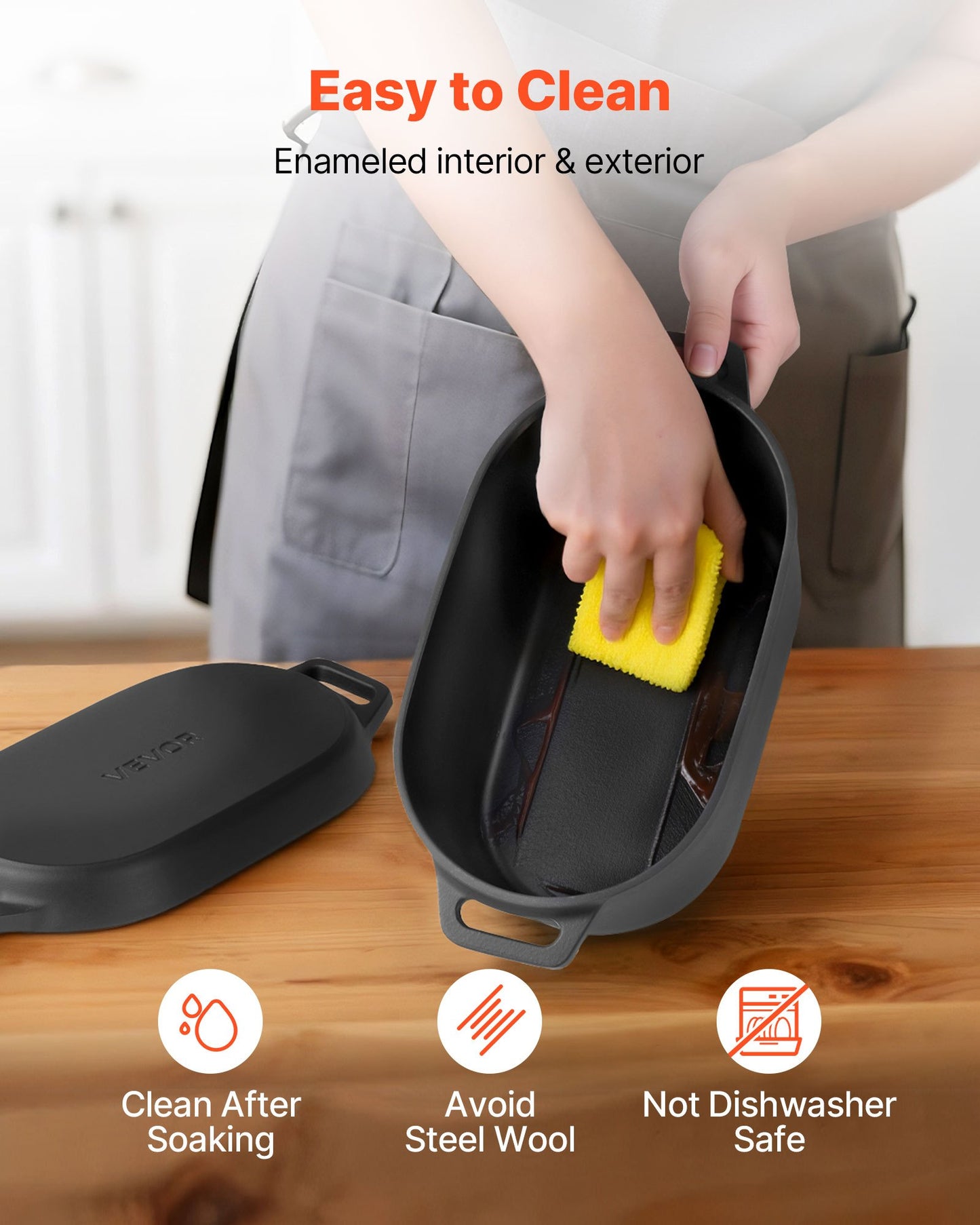 Enameled Cast Iron Dutch Oven, 3.3L Pot with Lid and Dual Handles, Heavy-Duty Durable Cookware Pan, Oven Induction Compatible up to 260 ℃, for Braising, Stews, Roasting, Bread Baking, Black