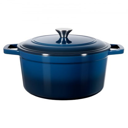 Enameled Cast Iron Dutch Oven, 5.7L Pot with Lid and Dual Handles, Heavy-Duty Durable Cookware Pan, Oven Induction Compatible up to 260 ℃, for Braising, Stews, Roasting, Bread Baking, Blue