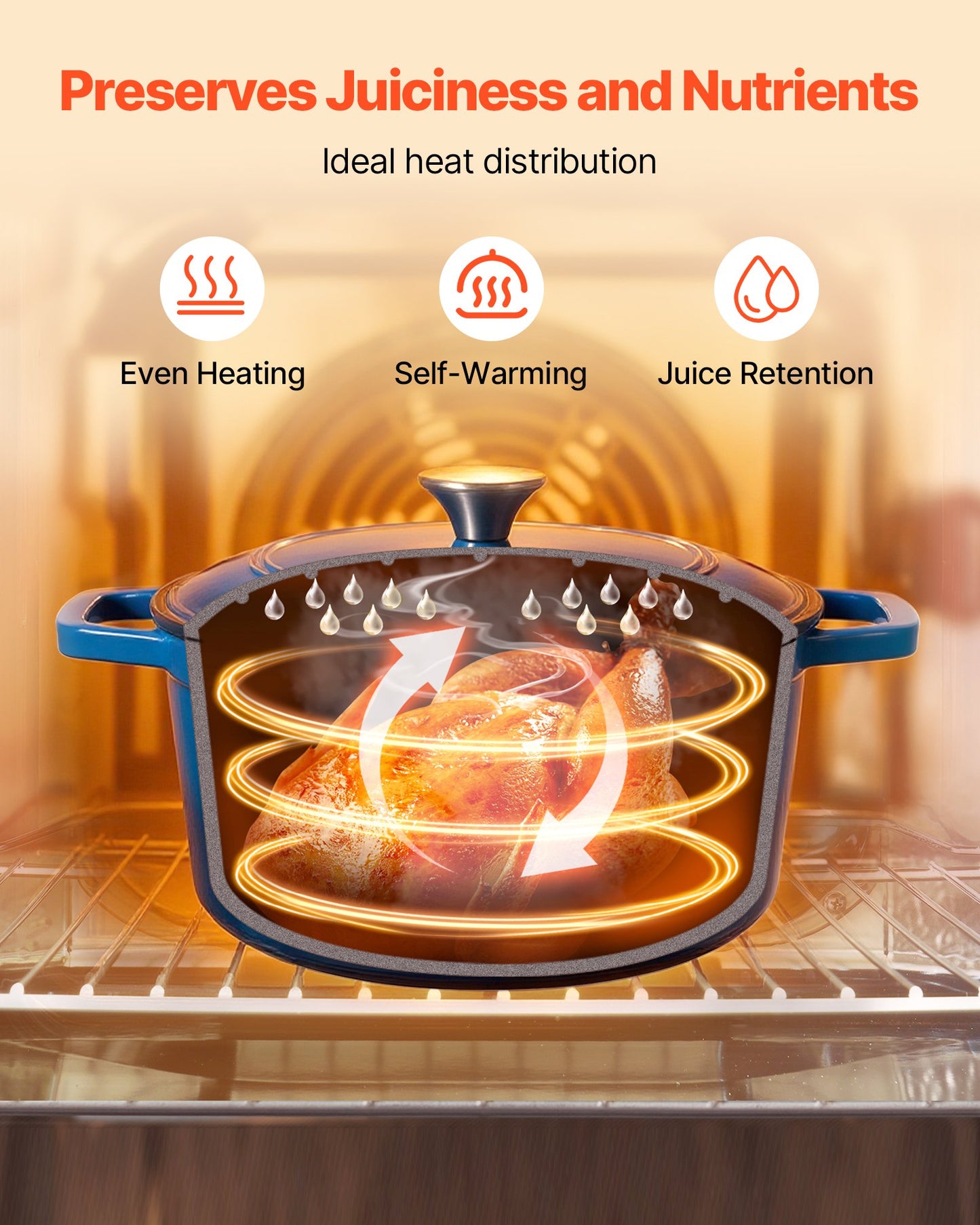 Enameled Cast Iron Dutch Oven, 5.7L Pot with Lid and Dual Handles, Heavy-Duty Durable Cookware Pan, Oven Induction Compatible up to 260 ℃, for Braising, Stews, Roasting, Bread Baking, Blue