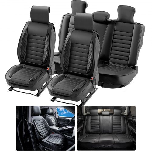 Seat Covers, Universal Car Seat Covers Full Set Seats, Front and Rear Seat, 9pcs Faux Leather Seat Cover, Semi-enclosed Design, Detachable Headrest and Airbag Compatible, for Most Car SUV Truck