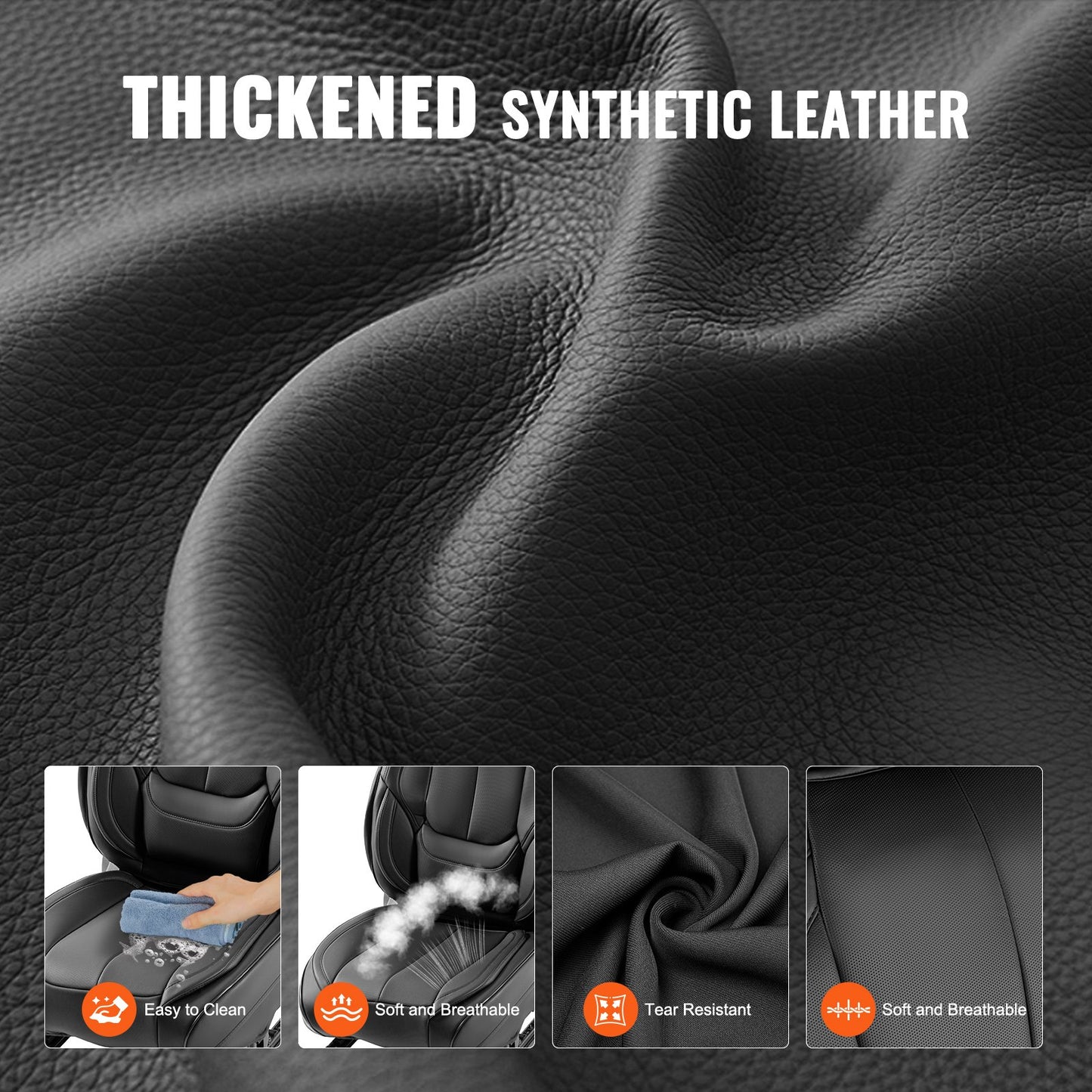 Seat Covers, Universal Car Seat Covers Full Set Seats, Front and Rear Seat, 13pcs Faux Leather Seat Cover, Full Enclosed Design, Detachable Headrest and Airbag Compatible, for Most Car SUV Truck