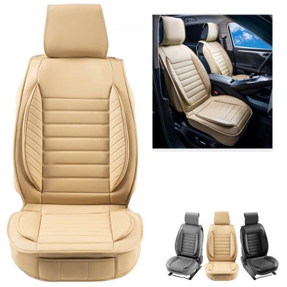 Seat Covers, Universal Car Seat Covers Front Seats, 2pcs Faux Leather Seat Cover, Semi-enclosed Design, Detachable Headrest and Airbag Compatible, for Most Cars SUVs and Trucks Beige