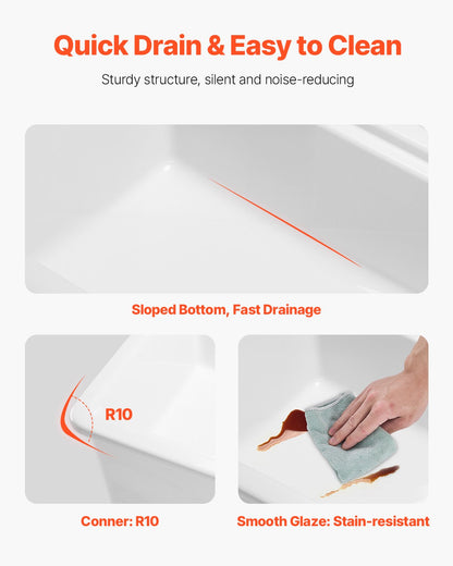 84cm Farmhouse Sink, White Sink Workstation, Fireclay Undermount Basins, Drop-In Single Bowl Basin with Multiple Accessories, Large Capacity Household Dishwasher Sinks for Kitchen