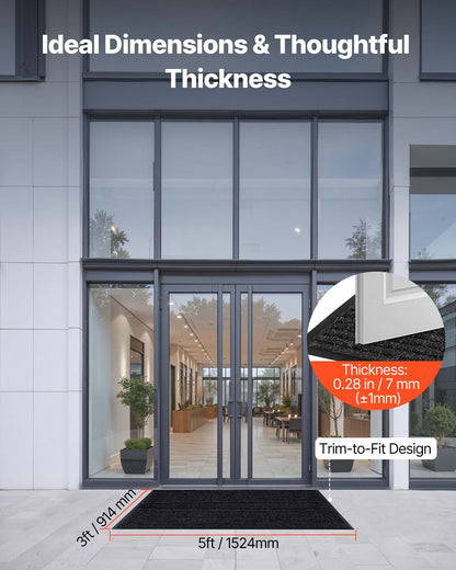 Matta för ytterdörren, 1524 x 914 mm kommersiell golvmatta för inomhus och utomhusbruk, snygg randig industrimatta med PVC-baksida, kraftig tvättbar entrématta för hall, balkong, garage, grå