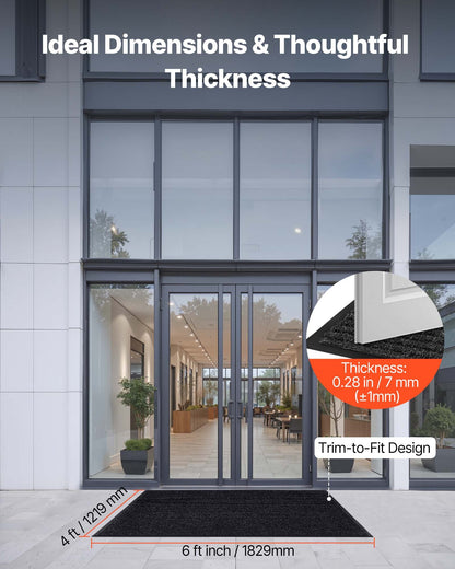 Matta för ytterdörr, 1829 x 1219 mm kommersiell golvmatta för inomhus och utomhusbruk, snygg randig industriell matta med PVC-baksida, kraftig tvättbar entrématta för hall, balkong, garage, grå