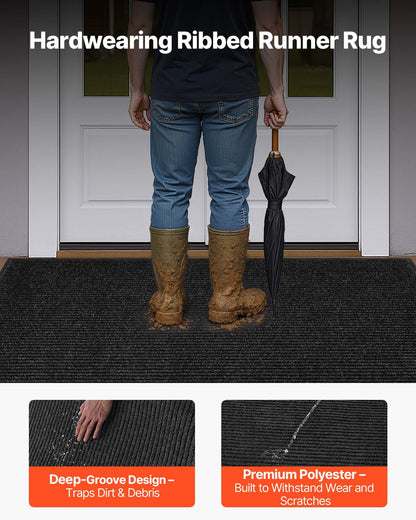 Matta för ytterdörr, 1829 x 1219 mm kommersiell golvmatta för inomhus och utomhusbruk, snygg randig industriell matta med PVC-baksida, kraftig tvättbar entrématta för hall, balkong, garage, grå