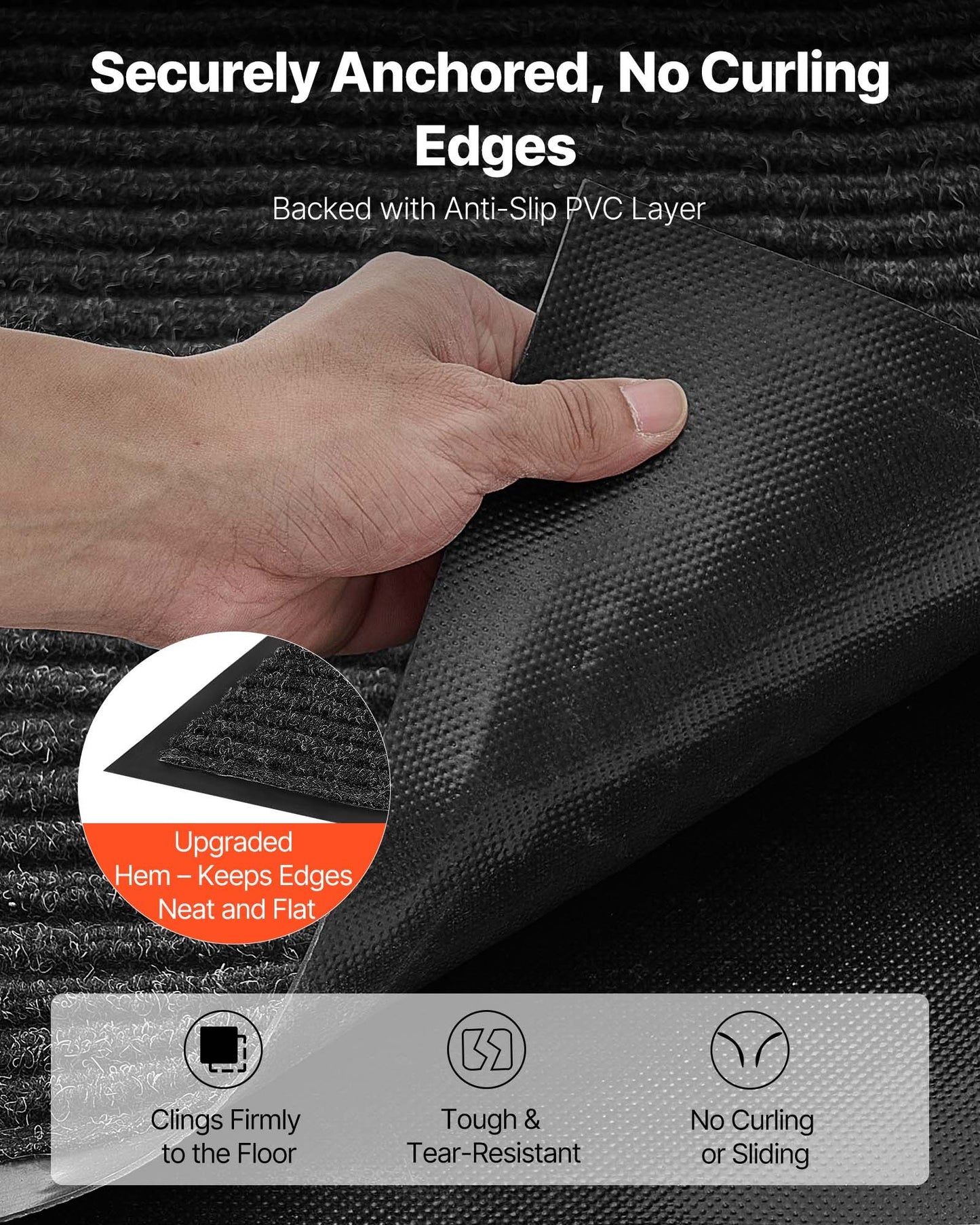 Matta för ytterdörr, 1829 x 1219 mm kommersiell golvmatta för inomhus och utomhusbruk, snygg randig industriell matta med PVC-baksida, kraftig tvättbar entrématta för hall, balkong, garage, grå