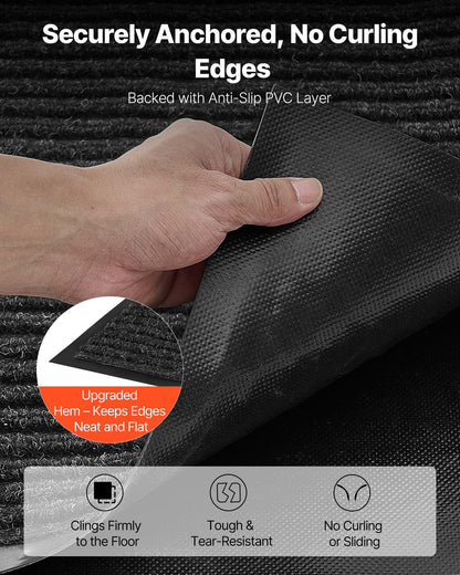 Matta för ytterdörr, 1829 x 1219 mm kommersiell golvmatta för inomhus och utomhusbruk, snygg randig industriell matta med PVC-baksida, kraftig tvättbar entrématta för hall, balkong, garage, grå