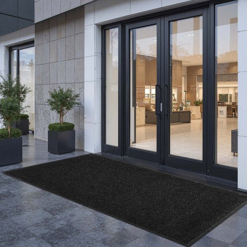 Front Door Mat, 2438 x 1219 mm Commercial Floor Mat for Indoor and Outdoor, Stylish Striped Industrial Carpet with PVC Backing, Heavy Duty Washable Entry Rug for Hallway, Balcony, Garage, Grey
