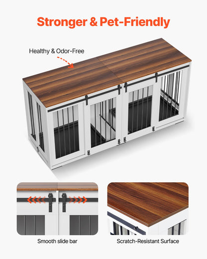 72" Dog Crate Furniture for 2 Dogs, Double Dog Crate Furniture with Double Sliding Doors, Large Dog Crate TV Stand with Removable Tray, Steel Frame Double Dog Crate for Small, Medium, Large Dogs White
