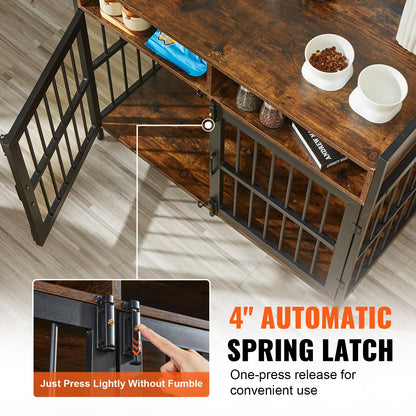 Furniture Style Dog Crate with Storage, 104.1 cm Dog Crate Furniture Large Breed with Double Doors, Wooden Dog Cage for Large/Medium Dog Indoor, Hold up to 31.8 kg, Rustic Brown