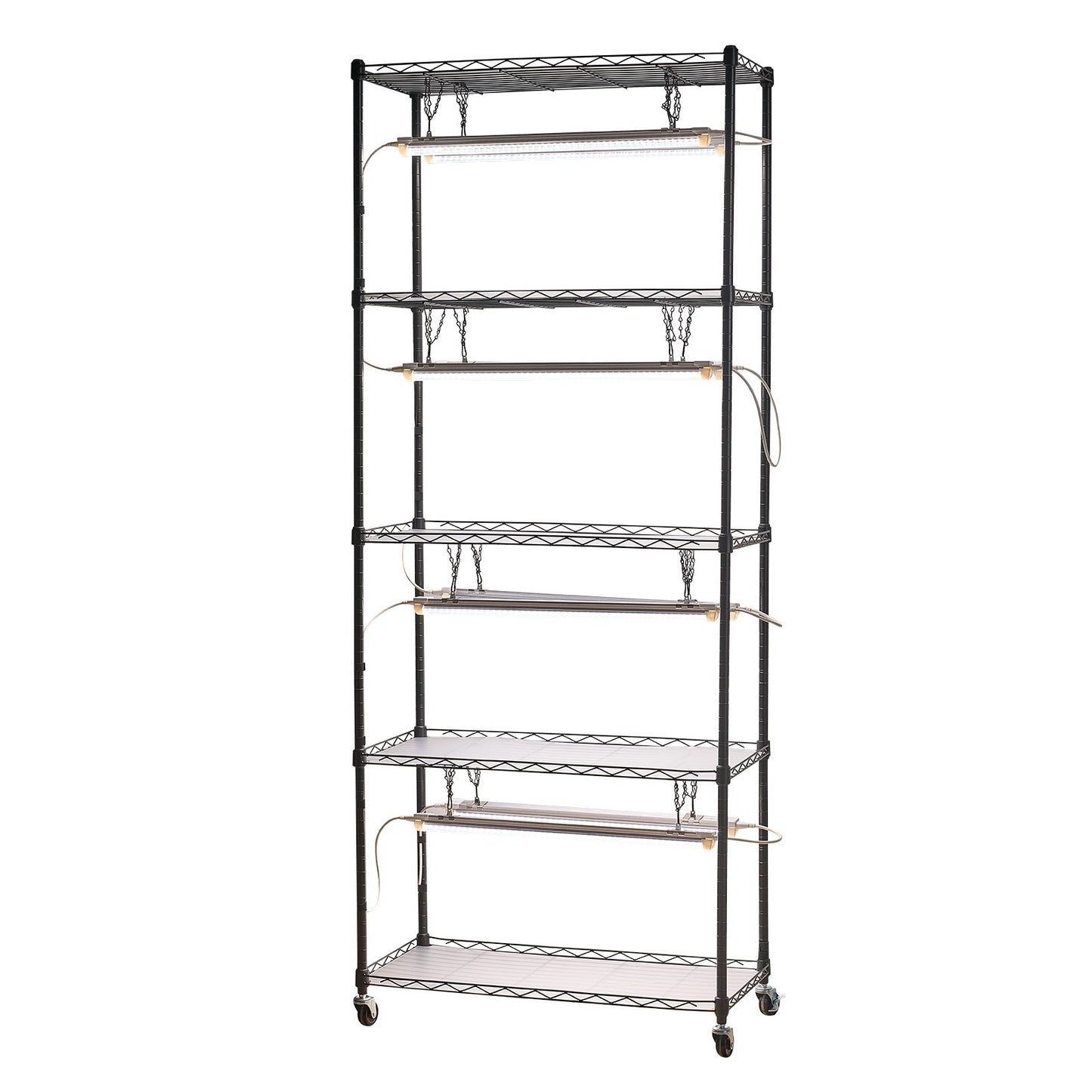 Gör-det-själv-växthylla med odlingslampor, 180 cm högt inomhusväxtställ med hjul, 192W 5000K fullspektrum odlingslampor, kraftigt metallställ för växter, blomkruka för fröplantering