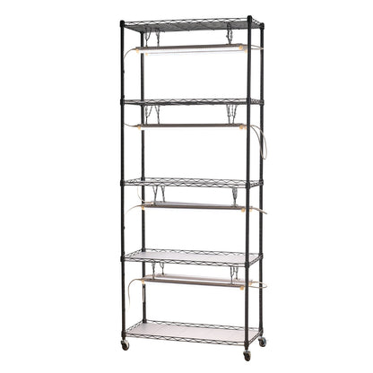 Gör-det-själv-växthylla med odlingslampor, 180 cm högt inomhusväxtställ med hjul, 192W 5000K fullspektrum odlingslampor, kraftigt metallställ för växter, blomkruka för fröplantering