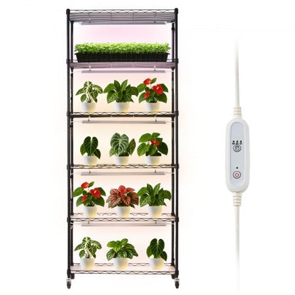 Plant Shelf with Grow Light, 6-Tier Indoor Plant Stand, 180cm Tall Plants Display Rack with Wheels & 4/9/14H Timer, 150W 3-Color Full Spectrum Grow Lights, Flower Pot Holder for Seed Starting