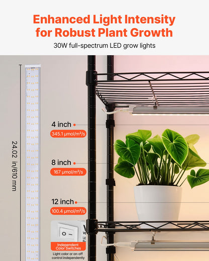 Plant Shelf with Grow Light, 6-Tier Indoor Plant Stand, 180cm Tall Plants Display Rack with Wheels & 4/9/14H Timer, 150W 3-Color Full Spectrum Grow Lights, Flower Pot Holder for Seed Starting