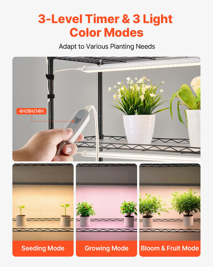 Plant Shelf with Grow Light, 6-Tier Indoor Plant Stand, 180cm Tall Plants Display Rack with Wheels & 4/9/14H Timer, 150W 3-Color Full Spectrum Grow Lights, Flower Pot Holder for Seed Starting