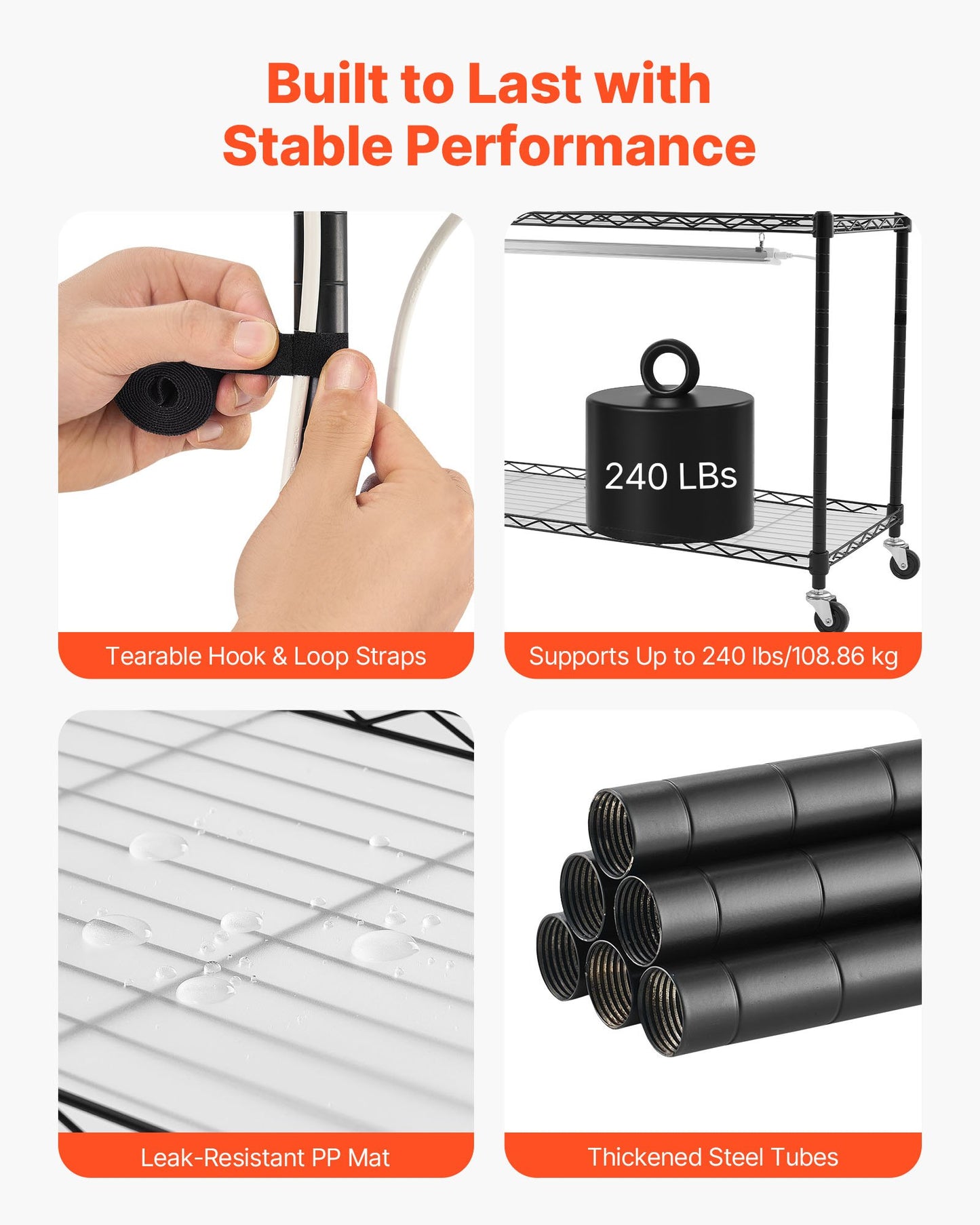 Växthylla med odlingslampa, 4-våningars inomhusväxtställ, 150 cm högt växtställ med hjul, 90W 3-färgade fullspektrum odlingslampor, kraftig metallkruka för fröplantering