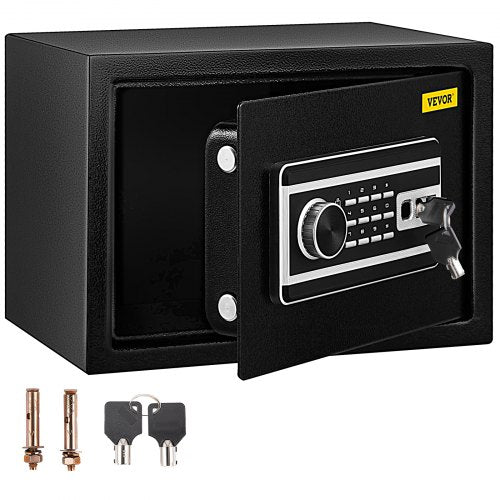 Safe Box, 0.0227 m³ Money Safe with Fingerprint Lock and Digital Keypad Lock, Fireproof Home Safe with 2 Keys, Wall-Mounted Security Safe for Cash, Watch, Jewelry, Passport, Document Black