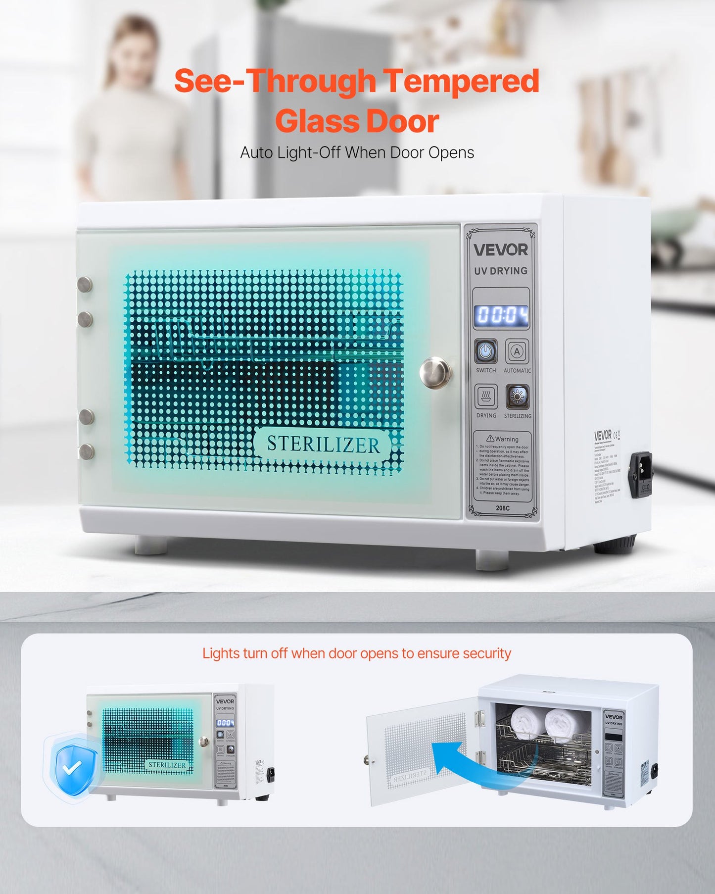 Nail Tool Cleaning Machine, 12L Large Capacity, Multi-Functional Tool Cabinet Cleaner Box with Timer Setting, Tempered Glass Door, 185nm Wavelength, for Labs, Home, Nail Salons, Beauty Salons