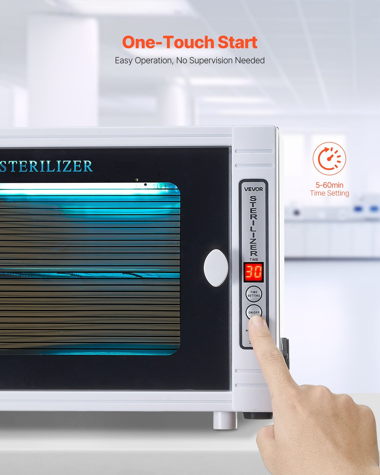 Nagelverktygsrengöringsmaskin, 12L stor kapacitet, verktygsskåpsrengöringslåda med timerinställning, härdat glasdörr, 185nm våglängd, för laboratorier, hem, nagelsalonger, hårstudior, skönhetssalonger