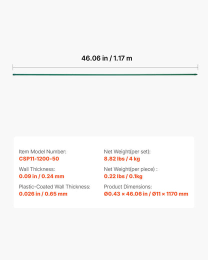 Garden Stakes, 50 Pack, 1170 mm, Plastic Coated Metal Tomato Stakes, Garden Sticks for Plants Support, with Pointed End and Non-Slip Bumps for Growing Climbing Plants, Outdoor Vegetables