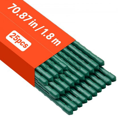 Garden Stakes, 25 Pack, 1800 mm, Plastic Coated Metal Tomato Stakes, Garden Sticks for Plants Support, with Pointed End and Non-Slip Bumps for Growing Climbing Plants, Outdoor Vegetables