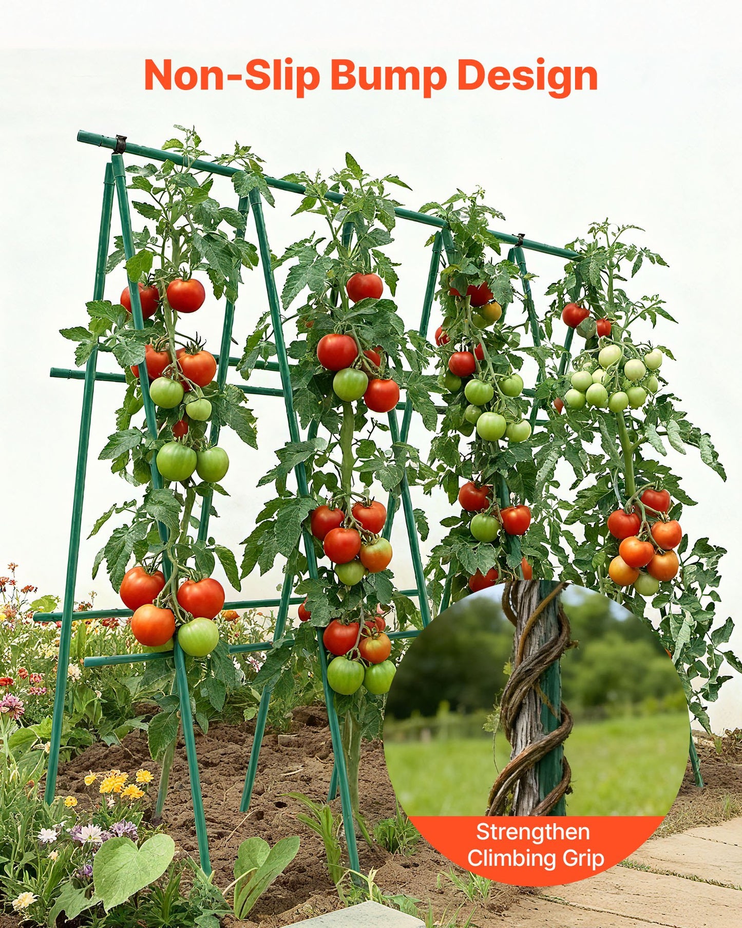 Garden Stakes, 25 Pack, 1800 mm, Plastic Coated Metal Tomato Stakes, Garden Sticks for Plants Support, with Pointed End and Non-Slip Bumps for Growing Climbing Plants, Outdoor Vegetables